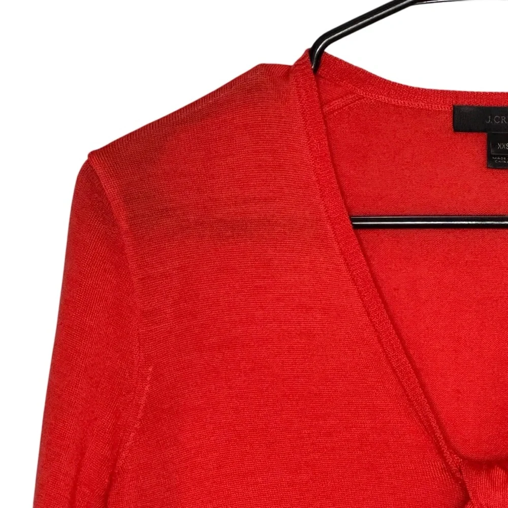 Women’s J Crew Size XXS Orange Merino Wool Lightweight Bow Front V-Neck Sweater
